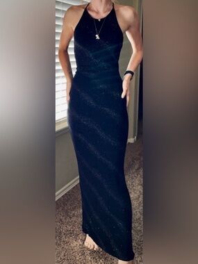 Vintage Gunne Sax Black Sparkle Maxi Dress Backless